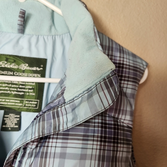 Eddie Bauer Womens Green/Purple Plaid Goose Down Puffer Vest-Size L - Picture 3 of 11